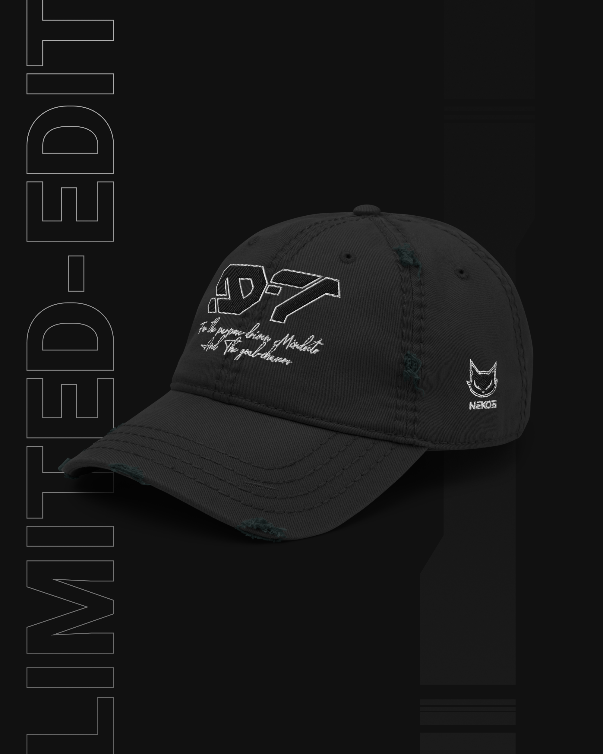 NK-07 Distressed Hat - Women's Black Hat | NEKOS